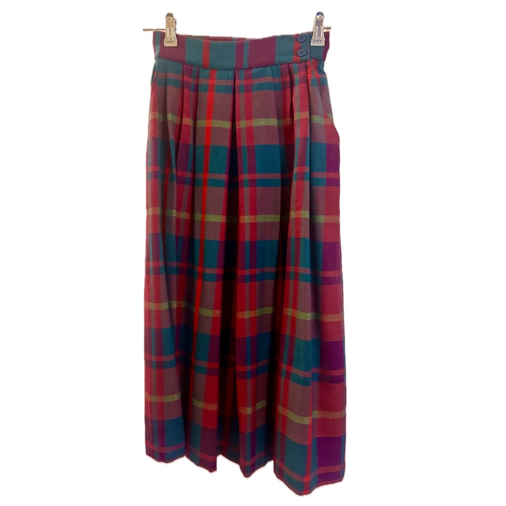 Plaid Wool Wraparound Midi Pleated Skirt